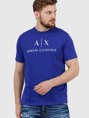 ARMANI EXCHANGE Niebieski t-shirt męski z białym logo