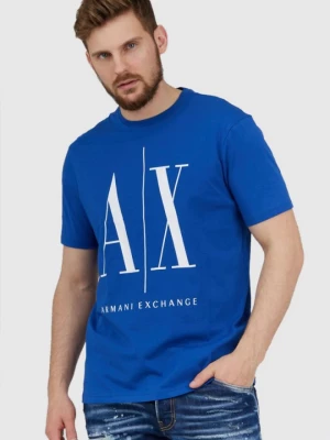 ARMANI EXCHANGE Niebieski t-shirt męski z dużym logo