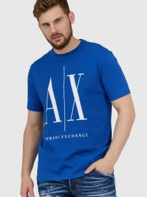 ARMANI EXCHANGE Niebieski t-shirt męski z dużym logo, Rozmiar XXL