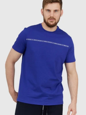ARMANI EXCHANGE Niebieski t-shirt męski z paskiem z logo, Rozmiar XXL