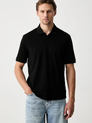 Armani Exchange polo męskie bawełniane czarny