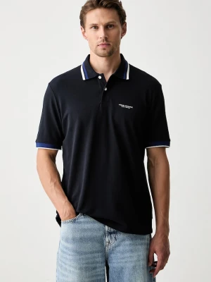 Armani Exchange polo męskie bawełniane granatowy