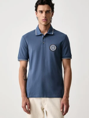 Armani Exchange polo męskie bawełniane niebieski