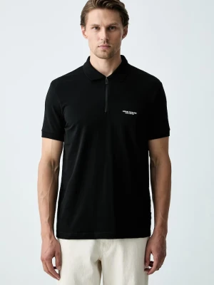 Armani Exchange polo męskie bawełniane z elastanem czarny