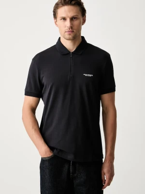 Armani Exchange polo męskie bawełniane z elastanem granatowy