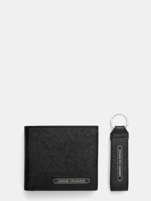 Armani Exchange portfel skórzany + brelok czarny