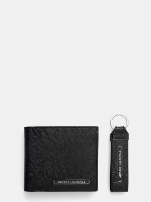 Armani Exchange portfel skórzany + brelok czarny