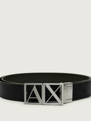 Armani Exchange Skórzany dwustronny pasek czarny