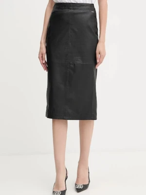 Armani Exchange spódnica skórzana kolor czarny midi ołówkowa XW001239 AF16212