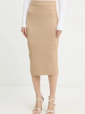 Armani Exchange spódnica z dodatkiem wełny kolor beżowy midi ołówkowa XW001309 AF13774