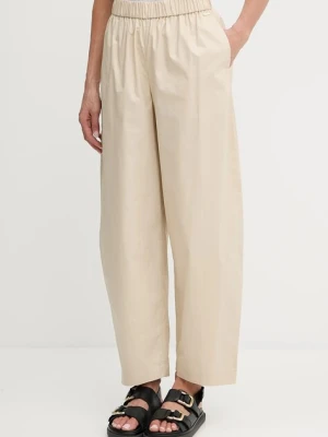Armani Exchange spodnie bawełniane damskie kolor beżowy szerokie high waist XW000475 AF12812