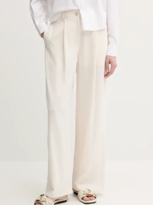 Armani Exchange spodnie damskie kolor beżowy szerokie high waist XW000437 AF12749