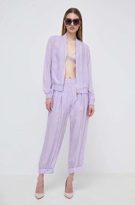 Armani Exchange spodnie damskie kolor fioletowy proste high waist 3DYP39 YN9RZ