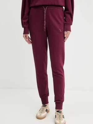 Armani Exchange spodnie dresowe bawełniane damskie kolor bordowy gładkie XW000986 AF16114