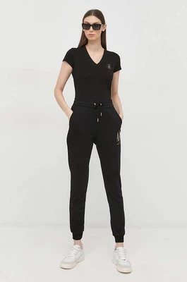 Armani Exchange spodnie dresowe bawełniane damskie kolor czarny z aplikacją 8NYPMX YJ68Z NOS