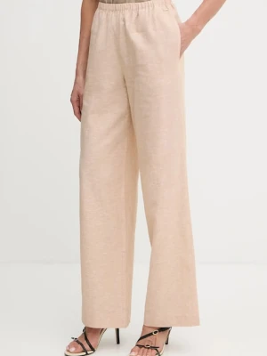 Armani Exchange spodnie lniane damskie kolor beżowy szerokie high waist XW000466 AF12813