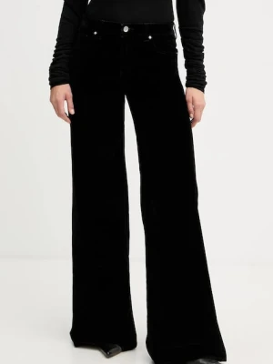 Armani Exchange spodnie welurowe damskie kolor czarny proste high waist XW001184 AF16093