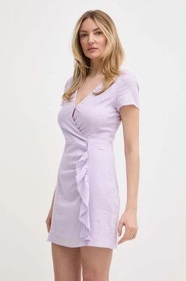 Armani Exchange sukienka lniana kolor fioletowy mini rozkloszowana 3DYA07 YN3RZ