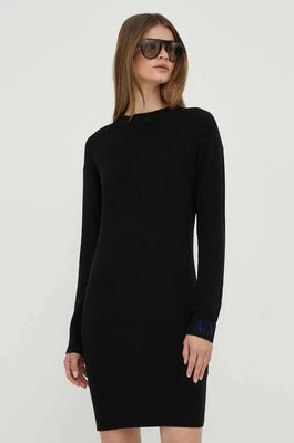 Armani Exchange sukienka wełniana kolor czarny midi prosta