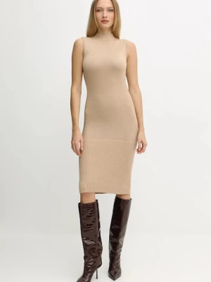 Armani Exchange sukienka z dodatkiem wełny kolor beżowy mini dopasowana XW001308 AF13774