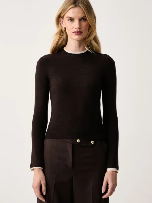 Armani Exchange sweter damski z dodatkiem wełny brązowy