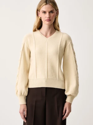 Armani Exchange sweter lounge damski z dodatkiem wełny beżowy