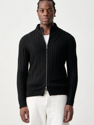Armani Exchange sweter rozpinany męski z dodatkiem wełny czarny