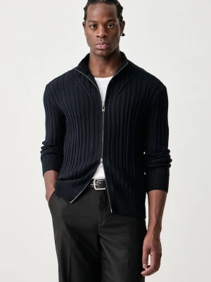 Armani Exchange sweter rozpinany męski z dodatkiem wełny granatowy