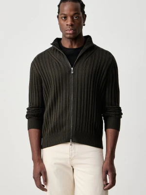 Armani Exchange sweter rozpinany męski z dodatkiem wełny zielony