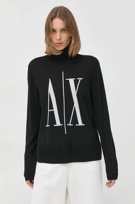 Armani Exchange sweter wełniany kolor czarny z golfem