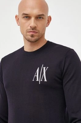 Armani Exchange sweter wełniany kolor granatowy