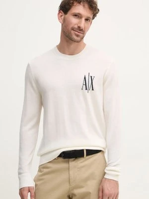 Armani Exchange sweter wełniany męski kolor beżowy lekki