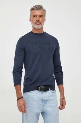 Armani Exchange sweter wełniany męski kolor granatowy lekki