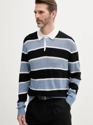 Armani Exchange sweter wełniany męski kolor niebieski lekki XM000683 AF12929