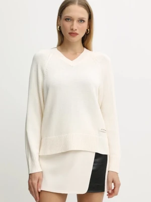 Armani Exchange sweter z dodatkiem wełny damski kolor beżowy lekki XW001335 AF13774