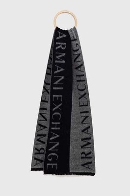 Armani Exchange szalik wełniany kolor niebieski wzorzysty