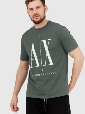 ARMANI EXCHANGE Szaro-zielony t-shirt męski z dużym logo