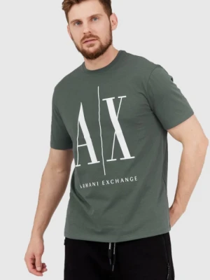 ARMANI EXCHANGE Szaro-zielony t-shirt męski z dużym logo, Rozmiar XXL