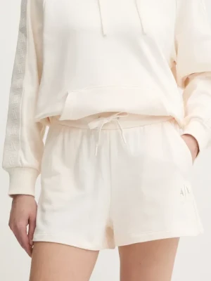Armani Exchange szorty bawełniane damskie kolor beżowy z nadrukiem high waist XW000498 AF12739
