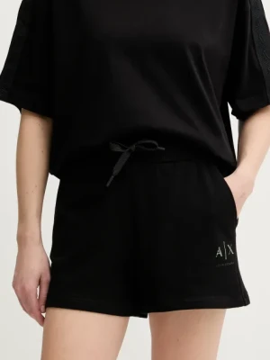 Armani Exchange szorty bawełniane damskie kolor czarny z nadrukiem high waist XW000498 AF12739