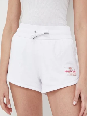 Armani Exchange szorty damskie kolor biały gładkie high waist