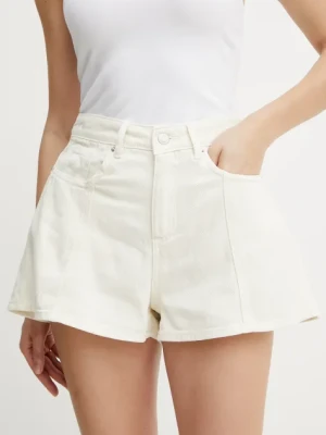 Armani Exchange szorty jeansowe damskie kolor beżowy gładkie high waist XW000134 AF12858