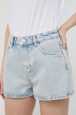 Armani Exchange szorty jeansowe damskie kolor niebieski gładkie high waist