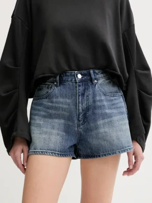 Armani Exchange szorty jeansowe damskie kolor niebieski gładkie high waist XW000135 AF12845