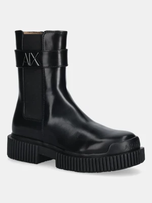 Armani Exchange sztyblety damskie kolor czarny na płaskim obcasie XW001634 AF17474 UC001