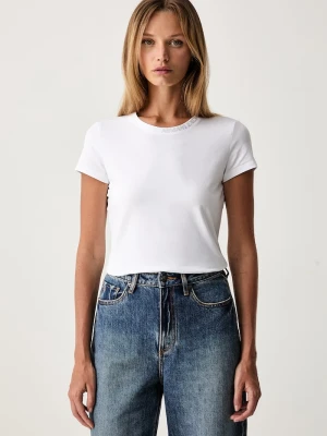 Armani Exchange T-shirt basic damski bawełniany z elastanem biały