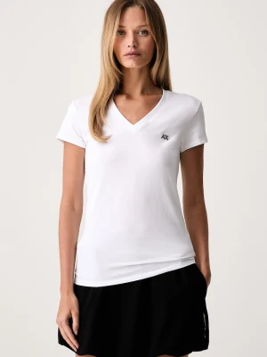 Armani Exchange T-shirt basic damski bawełniany z elastanem biały