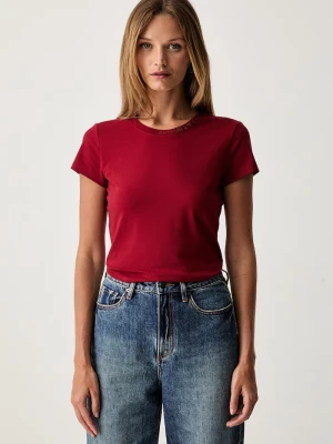 Armani Exchange T-shirt basic damski bawełniany z elastanem czerwony