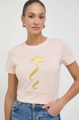 Armani Exchange t-shirt bawełniany damski kolor różowy 3DYT40 YJCNZ