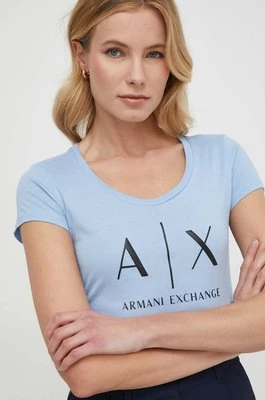 Armani Exchange t-shirt bawełniany damski kolor turkusowy 8NYT70 YJ16Z NOS